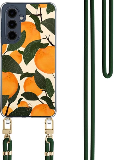 Casimoda® hoesje met groen koord - Geschikt voor Samsung A16 - Orange Garden - Afneembaar koord - TPU/polycarbonaat - Groen