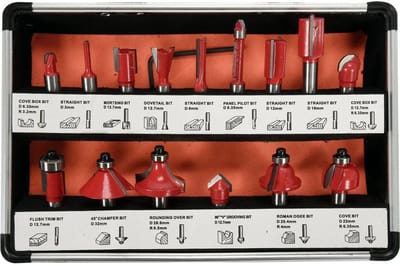YATO 15 Delige Professionele Frezenset – YT-68002 – Houtfreesjes 8mm Schacht – Hardmetaal Wolframcarbide (YG6X) met Glijlagers