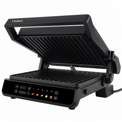 Chefino Contactgrill XL - 2000W - PFAS-vrij, uitneembare platen & 5 kookstanden - Groot Formaat - Tosti ijzer - Panini maken - Digitaal Grill Apparaat - 180 graden uitklapbaar - Tosti Apparaat