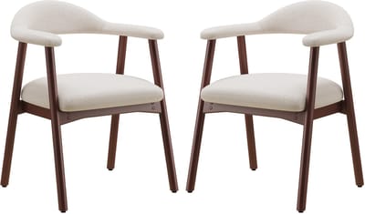 Colamy Set van 2 Moderne Scandinavische Eetkamerstoelen - Comfortabele Gestoffeerde Zitting - Massief Houten Poten - Ergonomische Omhullende Rugleuning - Beige