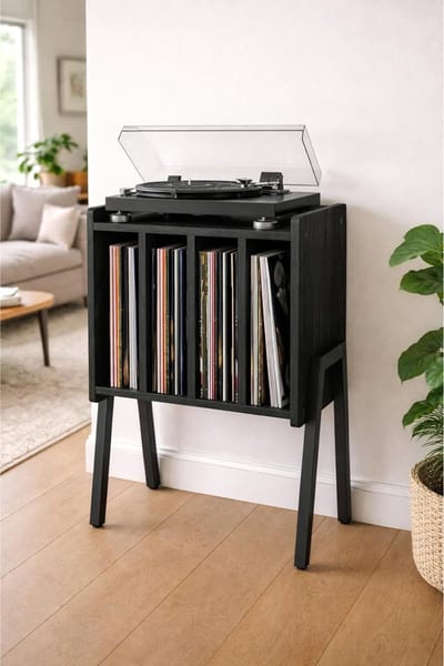 REN® LP Opbergsysteem - Lp kast - Platenspeler Kast - Platenspeler Meubel - Vinyl Kast - Zwart - ‎30cm x 40cm x 66cm; 7kg