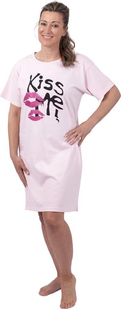 Amantes Nachthemd Dames - slaapshirt - korte mouw - roze - Maat M