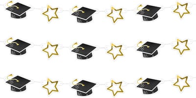 Boland Hangdecoratie slinger geslaagd thema - 3x - zwart/goud - karton - 3 meter - examenfeest versiering