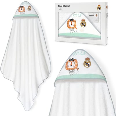 REAL MADRID™ Baby badjas 100% katoen wit/grijs zacht & absorberend Le�n Escudo