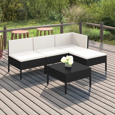 vidaXL - 5-delige - Loungeset - met - kussens - poly - rattan - zwart