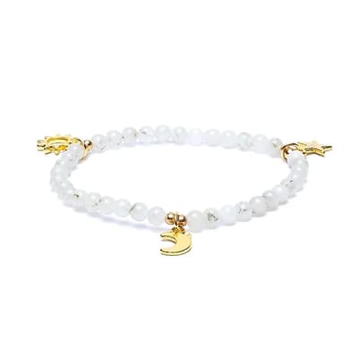 Armband Maansteen Elastisch met Ster/maan/zon-bedels --pakket van 2 stuks - 4 mm - 4mm