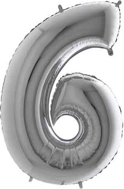 Folieballon - Cijfer 6 - Zilver - Grabo balloon - 35cm