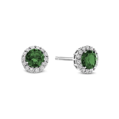 New Bling - 9NB-1376 - zilveren oorbelknopjes - wit en groen zirkonia - 925 sterling silver - rhodium plated - 7mm