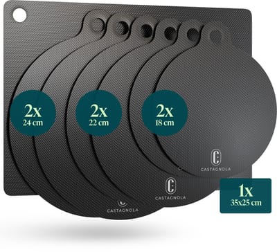 Castagnola Inductie Beschermer - Panbeschermer Hittebestendig tot 280ºC - Afdekplaat voor Kookplaat & Inductieplaat - Antislip Pannen Onderzetter Mat - Set van 7: 2x18cm, 2x22cm, 2x24cm en 1x 35*25cm