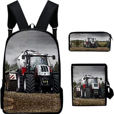 Klassiek Populair tractorpatroon 3D Print 3 stuks/Set leerling Schooltassen Laptop Dagrugzak Rugzak Schuin gedragen schoudertas Etui