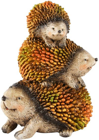 Egels trio gestapeld oranje-groen resina 17 cm hoog - tuinbeeld - hoogkwalitatieve kunststof - decoratiefiguur - interieur - accessoire - voor binnen en buiten - herfstcollectie - geschenk - cadeau - gift - verjaardag