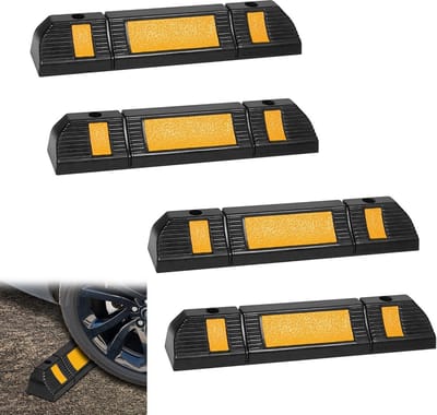 Rubberen Wielstopper met Reflecterende Strepen voor Parkeerplaatsen en Garages