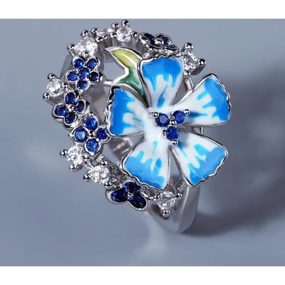 Handgemaakte Kleurrijke Emaille Lotus Hanger Oorbellen Ring Mode Drie Delig Set No. 10 white