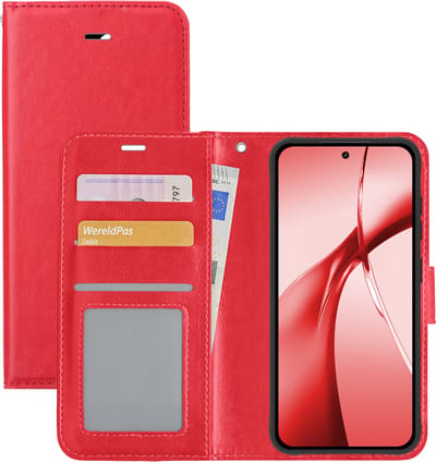 Hoesje - Met Pasjeshouder - Geschikt voor OnePlus Nord CE4 - Luxe Bookcase Portemonee - Flip Case - Kunstleer Book Case - Flipcase - Book Cover - Walletcase - Portemonneehoes - Rood