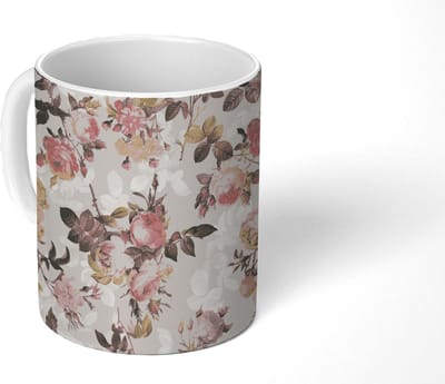 Mok - Koffiemok - Patroon - Bloem - Roze - Mokken - 350 ML - Beker - Koffiemokken - Theemok
