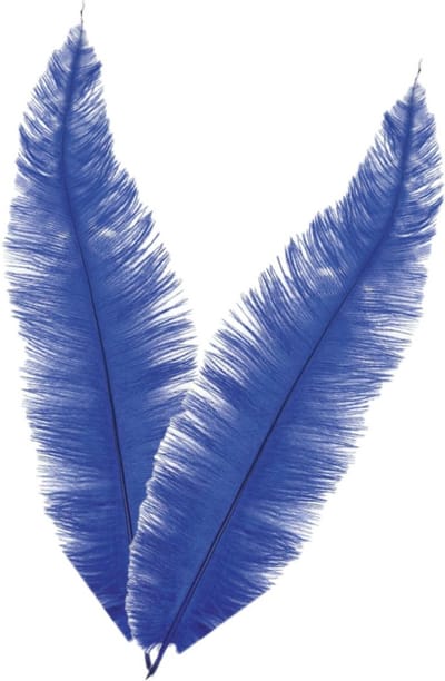 Grote struisvogelveer/pietenveer - 2x - blauw - 40 cm - Charleston/jaren 20/twenties thema verkleed accessoire