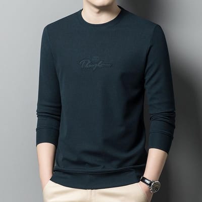 Nieuwe heren T-shirts met ronde hals voor lente en herfst voor jonge en middelbare leeftijd, casual trendy truien, ondershirts XXXXL black
