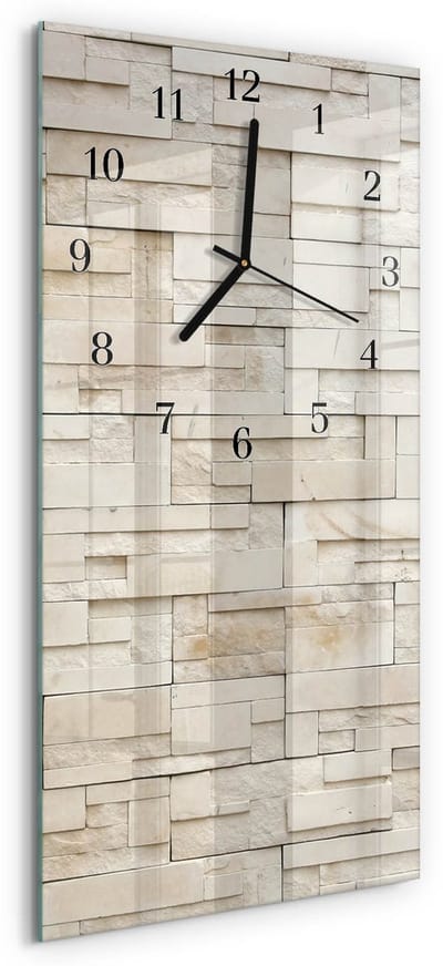 Tulup Wandklok - Stenen muur Decoratieve Glazen Klok - 30x60 cm - Bruin Glazen Wandklok Design - Zwarte Handen - Rechthoekige Wandklok - Wandklok Glas Decoratie - Gekleurde Glazen Klok