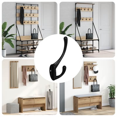 vidaXL - Kledinghaak - 12 - st - Zwart - 102 - x - 29 - x - 47mm - Zink - Legering