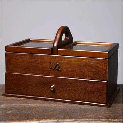 Naaigarnituur Opbergdoos - Naaimandje Mandje - Hobby Naaien - Vintage Houten Design - 30x145x165 cm - Bruin