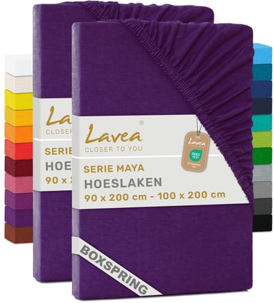 Lavea® Set van 2 Hoeslakens 90x200cm - 100x200cm – voor Dikke Matrassen tot 35 cm, voor Boxspring & Waterbed – 100% Katoen – met Elastiek – Hoge Kwaliteit – Donkerpaars