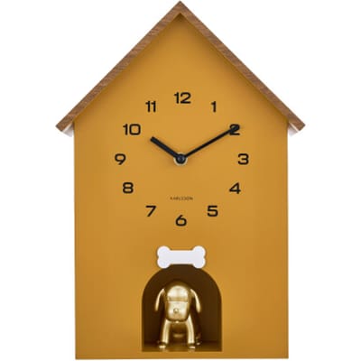 Karlsson Wandklok Dog House - Okergeel - 11.5x26.5x36.5cm - Wandklok Modern