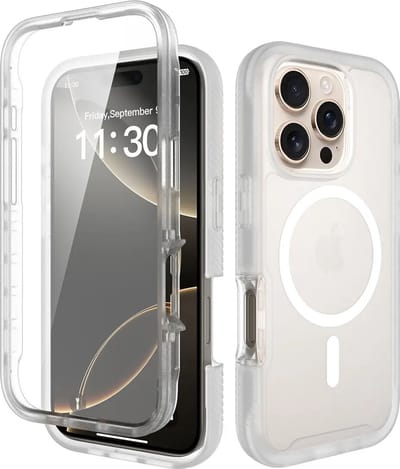 Hoesje met Ingebouwde Screenprotector Geschikt voor Apple iPhone 16 Pro - Compatibel met MagSafe / Qi2 - Full Protect - Schokbestendige Beschermhoes - Case Matte Transparant
