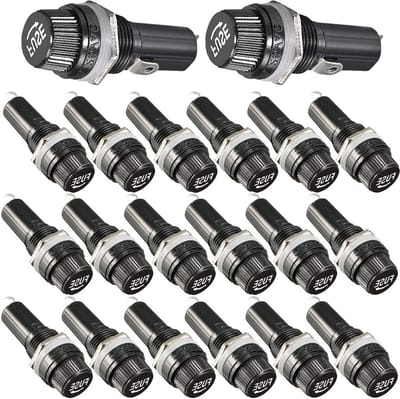 Paneelmontage Zekeringhouder voor 6x30mm Glaszekeringen - 125V/15A en 250V/10A (20 Sets) - Duurzaam en Betrouwbaar
