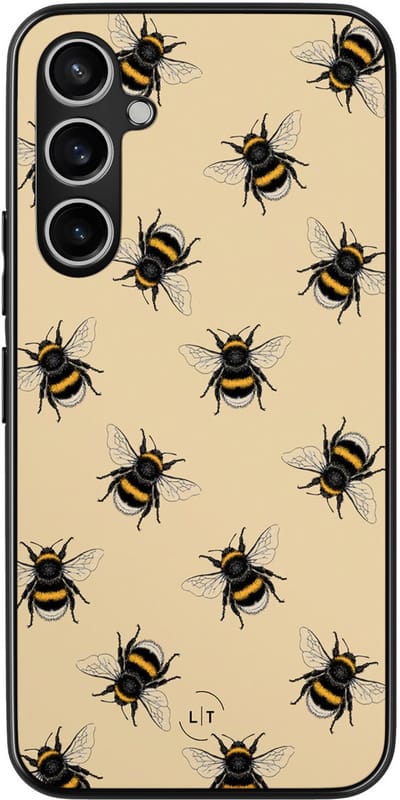Leuke Telefoonhoesjes - Hoesje geschikt voor Samsung Galaxy S23 FE - Bijen print - Backcover zwart - Print / Illustratie - Geel