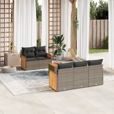 vidaXL - 6-delige - Loungeset - met - kussens - poly - rattan - grijs