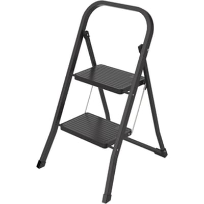 BRASQ Huishoudtrap 2-treden zwart - keukentrap inklapbaar metaal voor Particulier en professioneel gebruik - Trap Ladder - Anti slip
