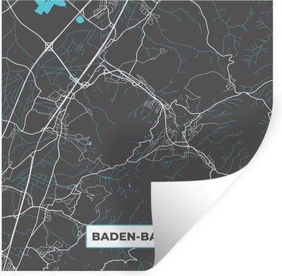 Muurstickers - Sticker Folie - Baden Baden – Stadskaart – Blauw – Plattegrond – Stadskaart – Kaart - Duitsland - 100x100 cm - Plakfolie - Muurstickers Kinderkamer - Zelfklevend Behang XXL - Zelfklevend behangpapier - Stickerfolie