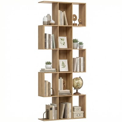 HOMCOM-Boekenkast-MDF-80 x 24 x 200 cm-Eiken