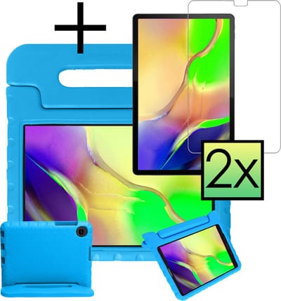 Hoes - Geschikt voor Samsung Galaxy Tab A 10.1 (2019) - Met 2x Screenprotector - Kinderhoes Shockproof Bumper - Kidsproof Case - Tablet Hoesje - Kinder Cover - Blauw