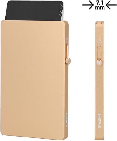 Valenta - Ultradunne Pasjeshouder MagSafe Uitschuifbaar - Zacht Goud - 7.1 mm dun - max. 5 kaarten - Sterke Magnetische Kaarthouder - Aluminium - RFID NFC - EXTRA kaartbeveiliging - Geschikt voor MagSafe