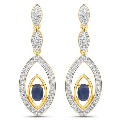Vira Jewels Ohrringe Silber 925 zweifarbig 40mm lang mit 2x Saphir und 80x Weiß-Topas