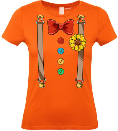 Dames T-shirt Bretels Kostuum | Carnaval | Carnavalskleding Dames Heren | Oranje | maat XS