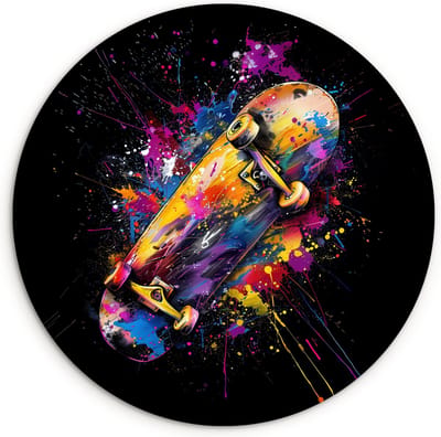 WallCircle® Wandcirkel 120x120 cm - Muurcirkel Graffiti - Sport - Skateboard - Skate - Hobby - Verf - Muurdecoratie woonkamer - Wanddecoratie slaapkamer - Kamer decoratie accessoires - Ronde schilderijen - Woonaccessoires binnen cirkel