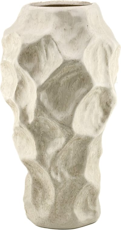 HomeBound by KY | Aardewerk vaas unique beige | 16,5x16,5x30,5cm | bloemenvaas keramiek off-white