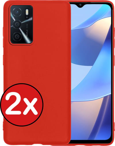 Hoesje - 2 Stuks - Geschikt voor OPPO A16s - Sterk & Shockproof - Telefoonhoes - Back Cover - Case Siliconen - Telefoon Hoes - Rood