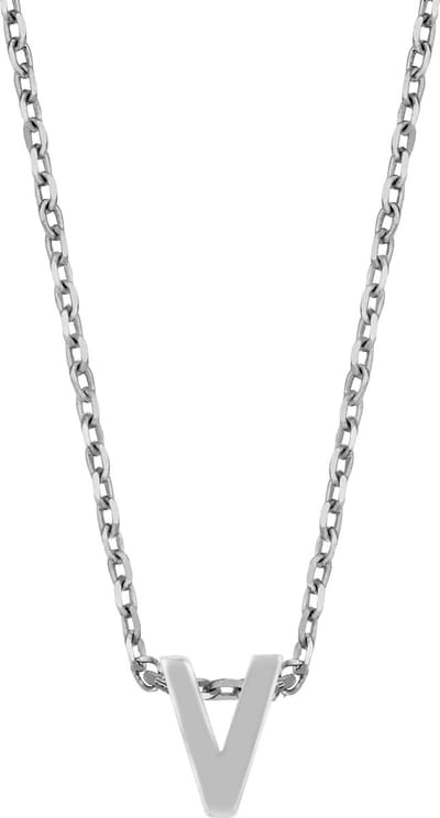 Cadeau voor haar New Bling 9NB-907V Zilveren Ketting Dames - letterhanger - V - Initiaal sieraad - Zilverkleurig