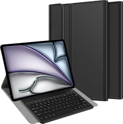 Cazy tablet Hoes met Toetsenbord geschikt voor iPad Air 13 inch (M4 2026 / M3 2025 / M2 2024) - QWERTY Bluetooth Keyboard Case - Zwart
