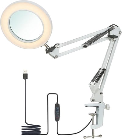 Dimbare loeplamp met LED verlichting en zwenkarm voor vergroting