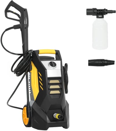 Hogedrukreiniger met 5-delige Accessoires - 1800W – 135 bar – 540 l/h – Incl. 5m Slang, Verstelbare Spuitstukken en Accessoires - Auto Was Set - Terrasreinigers - Hogedrukspuit - Geel+Zwart