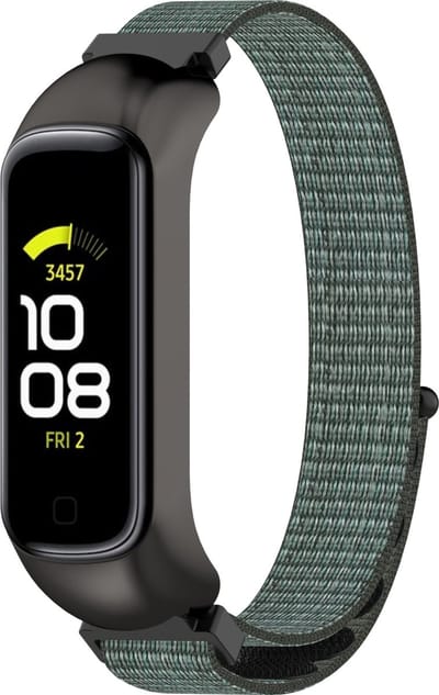 By Qubix - Compatible Samsung bandje - Nylon sport loop band - Groen / grijs - Geschikt voor Samsung Galaxy Fit 2