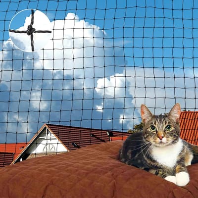 Kattennet voor balkon, 4 x 3 m, draadversterkt, balkonnet, robuust, beet- en scheurvast, uv-bestendig, met bevestigingskoord, spijkers, kattenbeschermingsnet voor balkons, terrassen en ramen
