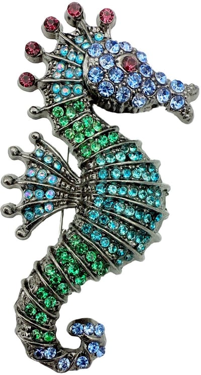 Winkrs - Broche Zeepaardje met Gekleurde Strass – 6 x 3 cm - Zeedier met steentjes