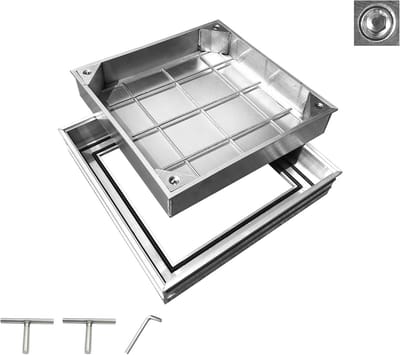 Verzonken vierkante schachtafdekking 30 x 30 cm van aluminiumlegering - Antislip en duurzaam ontwerp voor binnen en buiten