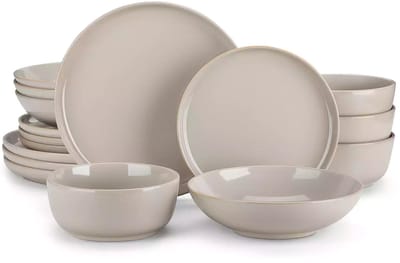 Luxe Serviesset – 16 delig – 4 persoons – Steengoed - Bordenset – Dinner platen – Dessertborden - Kommen - Pastabord - Grijs