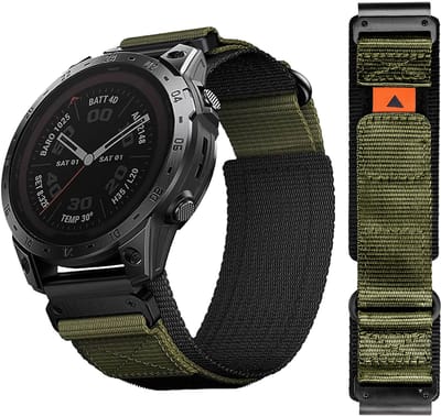 Stravo Tactisch Nylon Klittenband Bandje voor Garmin – QuickFit 22mm – Geschikt voor Fenix 5 / 5 Plus, Fenix 6 / 6 Pro, Fenix 7 (Pro / Sapphire / Solar), Fenix 8 (47mm), Fenix E & Epix (Pro) Gen 2 (47mm) - Garmin Horlogebandje – Groen
